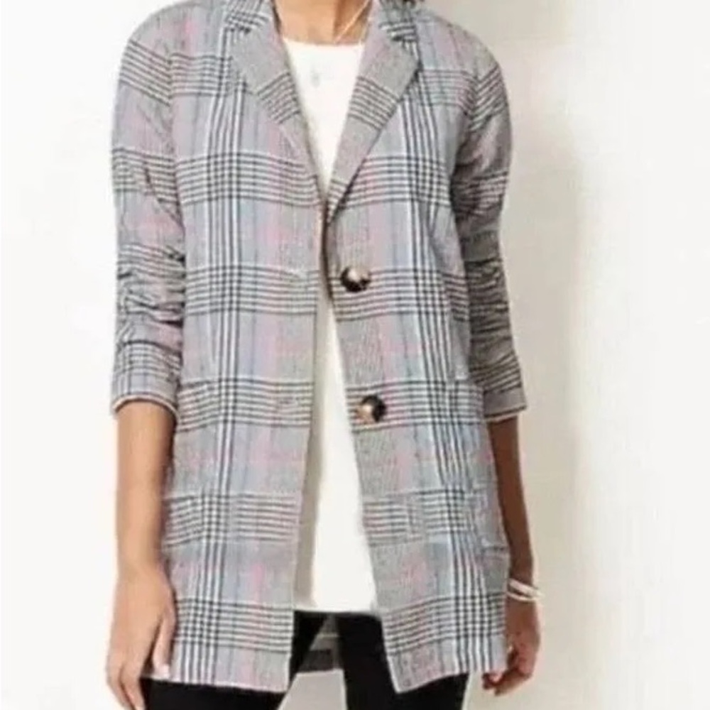 J. Jill Gray Plaid Blazer with Subtle Pink Check